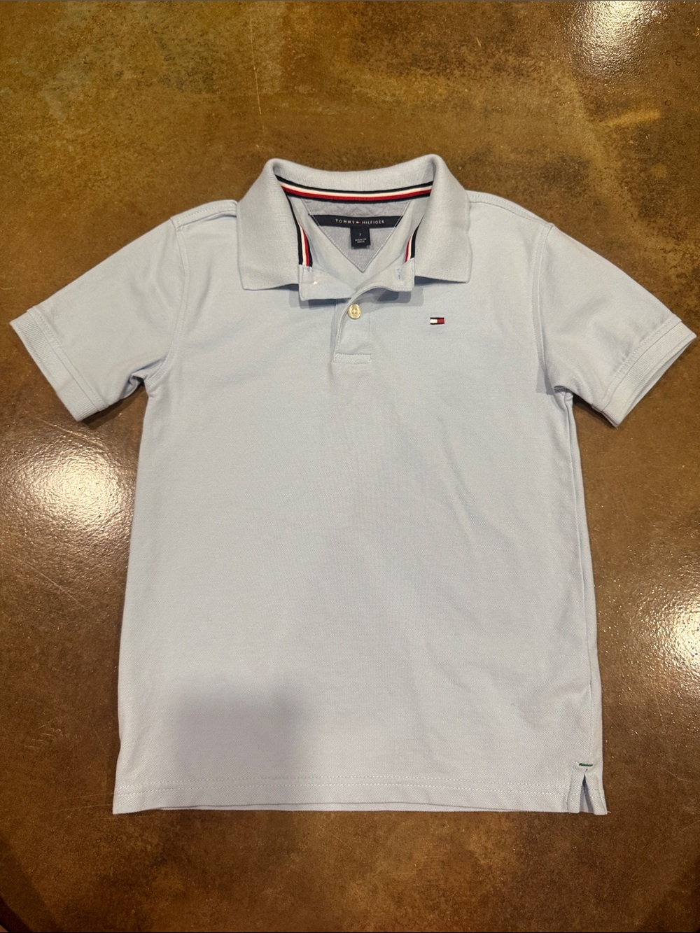 Size 7, Tommy Hilfiger Light Blue Polo with Signature Trim 🇺🇸